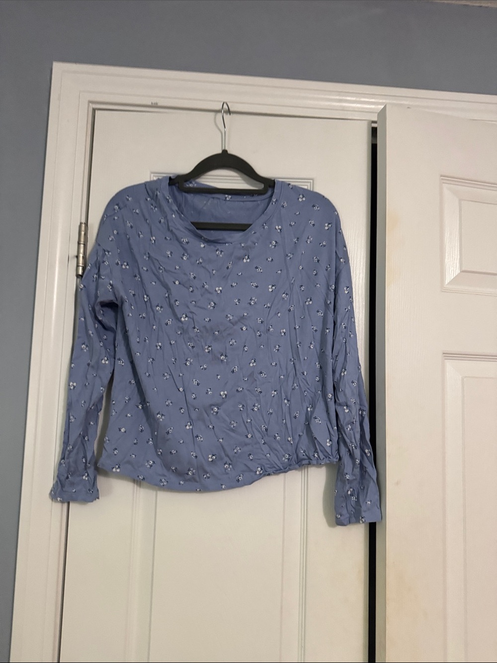 Women's Light Blue Long-Sleeve Floral pajama set